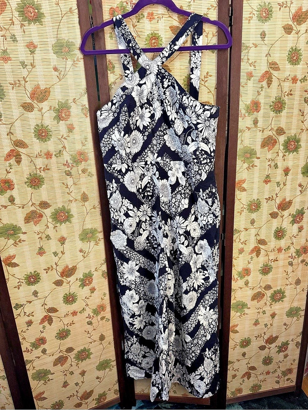 Maeve Magda Halter Jumpsuit Floral Jumpsuit Black & White Medium